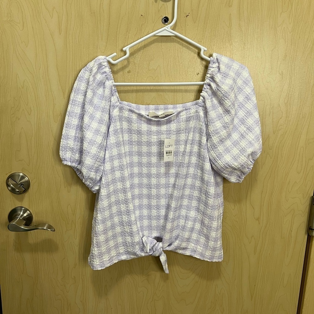 NWT LOFT Gingham Square Neck Tie Front Top